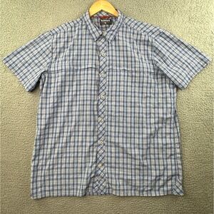 Simms Fishing‎ Shirt Mens XL Blue Plaid S/S Button Up Outdoor Vented Lightweight